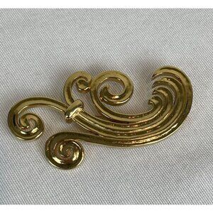 Vintage Monet Brooch Gold Plated Large Runway Swirl Abstract Wave